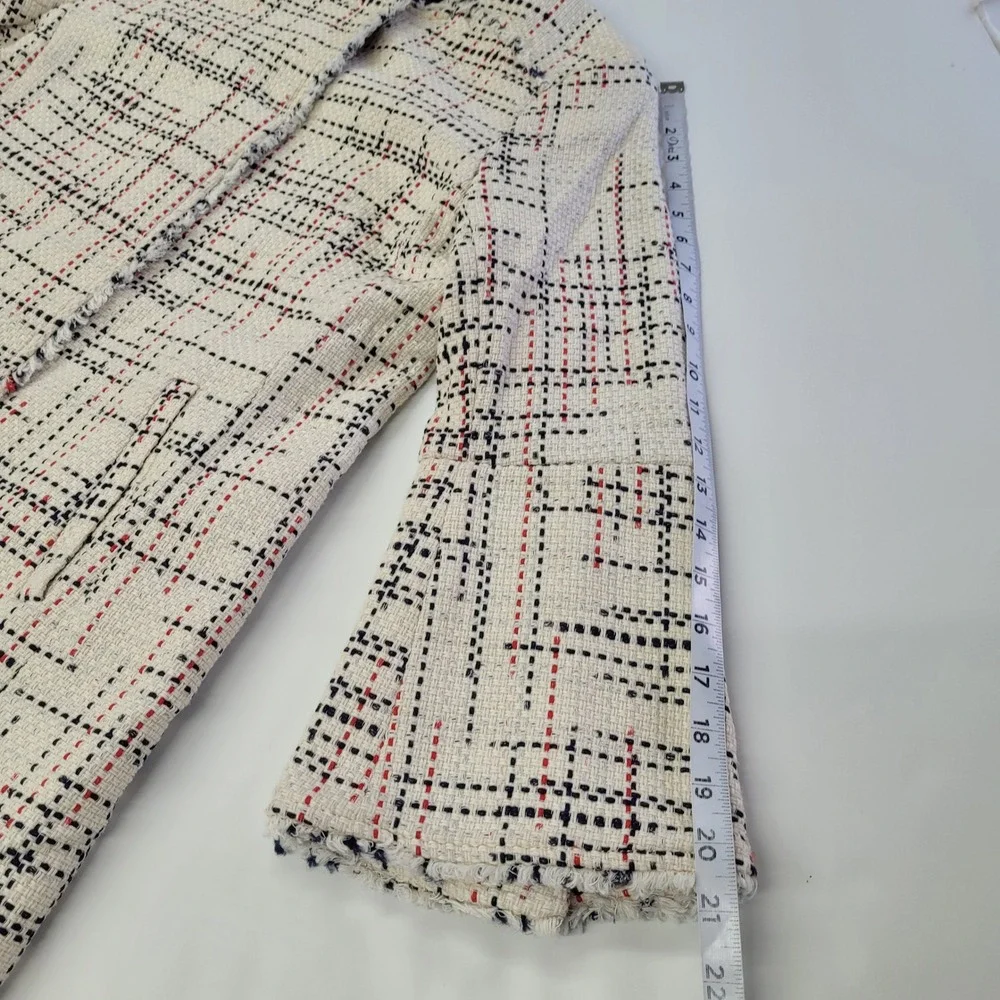 Banana Republic Womens Tweed Jacket Three Quarter Sleeve White Red‎ Black XS